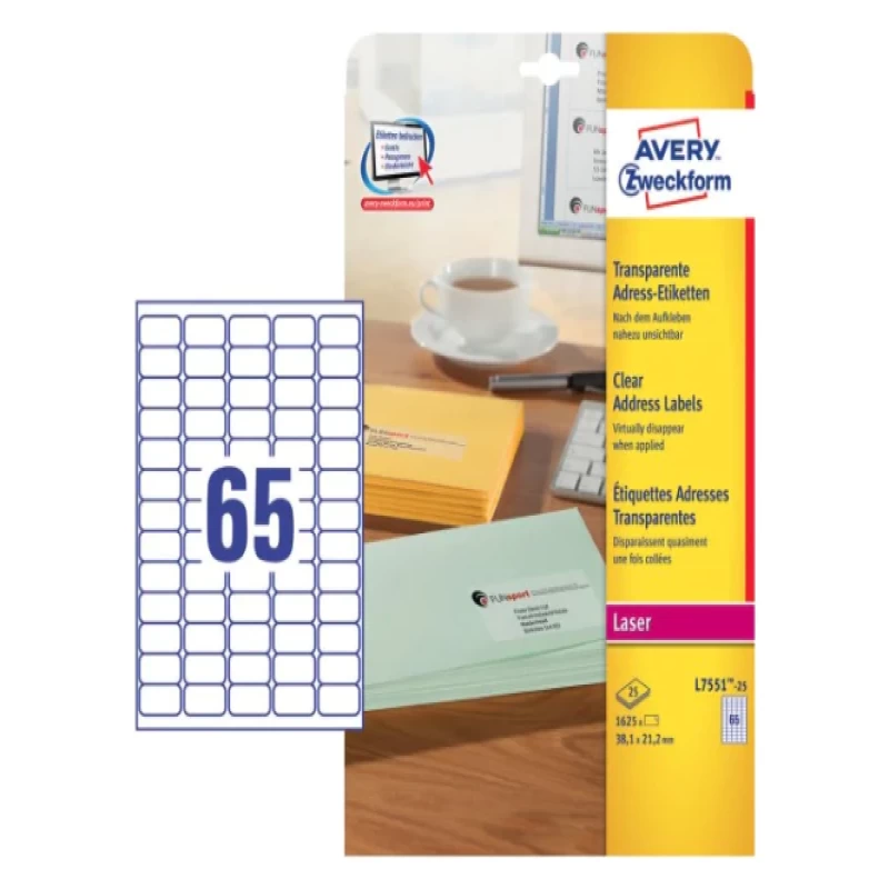 Avery L7551 Clear Address Labels, 25sheets/pack