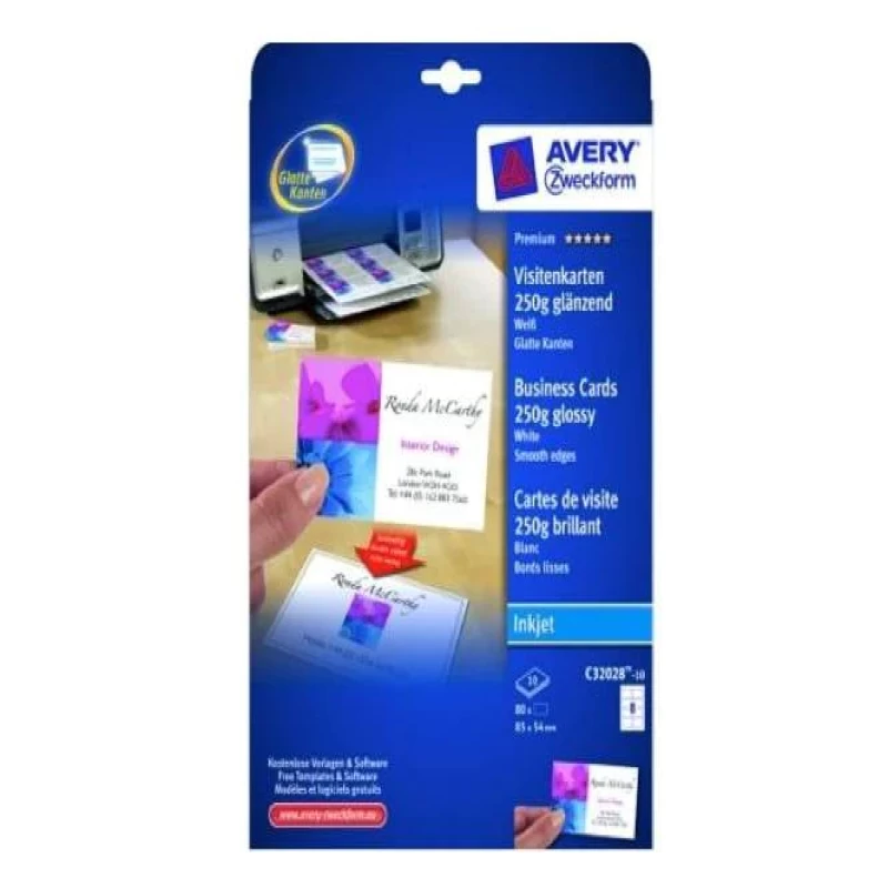 Avery Quick & Clean Business Card Inkjet, Glossy 250gsm