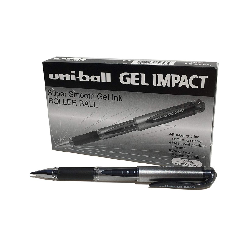 Uniball UM-153S Gel Impact, Super Smooth Gel Ink1.0mm, Black 12/pkt