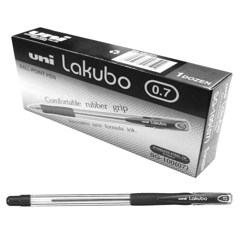 UNI Lakubo Ballpoint Pen 0.7mm, Black, 12/pkt
