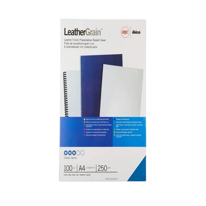 GBC LeatherGrain Binding Cover, 250gsm, A4, Navy Blue, [Pack of 100]-CE040025