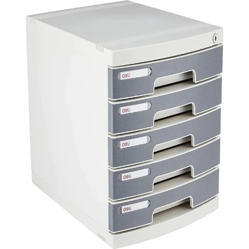 DELI - 5 Drawer Plastic Cabinet with Lock - Grey-E8855