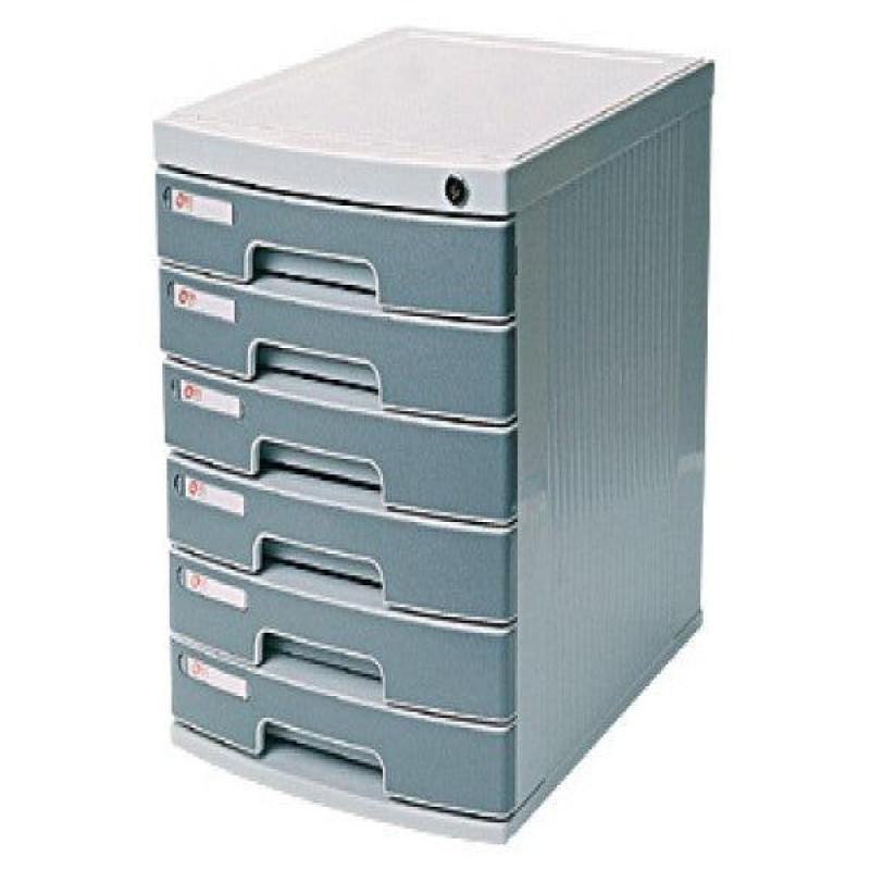DELI 6 Drawer Plastic Cabinet with Lock in Front-Grey